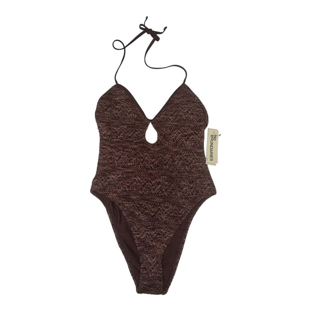No Boundaries Brown Lace Halter One-Piece Cheeky Swimsuit Size S (4-6) NWT